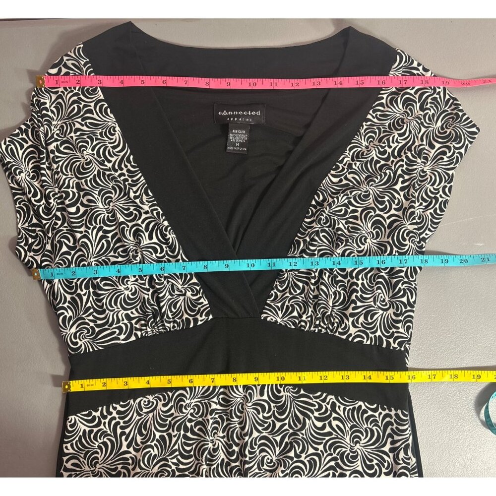 Y2K Babydoll Dress Sz 14 Black and White Midi Length Tie Back - Picture 7 of 8